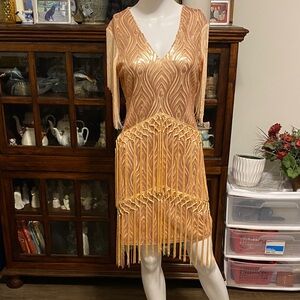 Elegant Gold Fringe Mini Dress